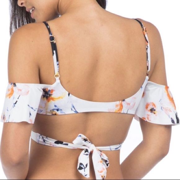 The Bikini Lab Watercolor Floral Ruffle Wrap Bikini Swim Top NWT size Medium - Picture 2 of 15